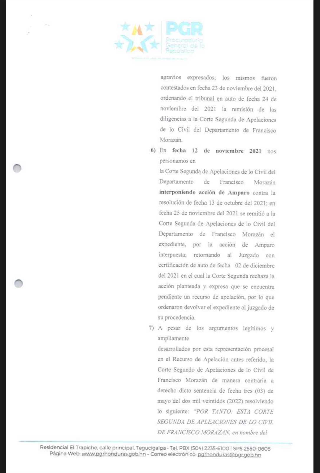 Informe remitido por parte de la PGR